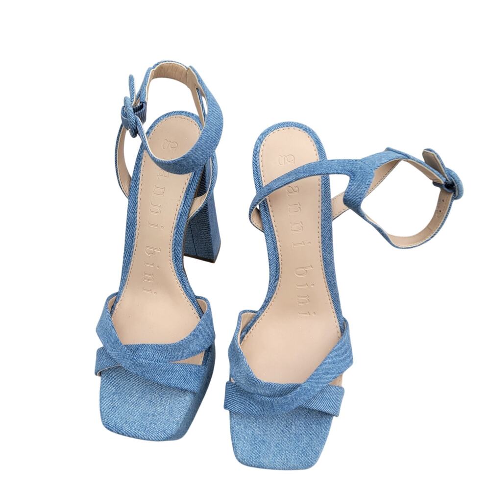 Gianni Bini Hartliye Denim Knot Ankle Strap Platform Sandals Size 9.5 - Picture 4 of 11